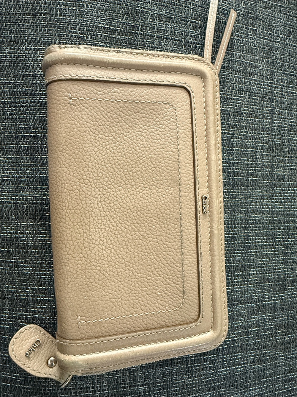 Chloe Beige Leather Zip Phone Wallet Organizer